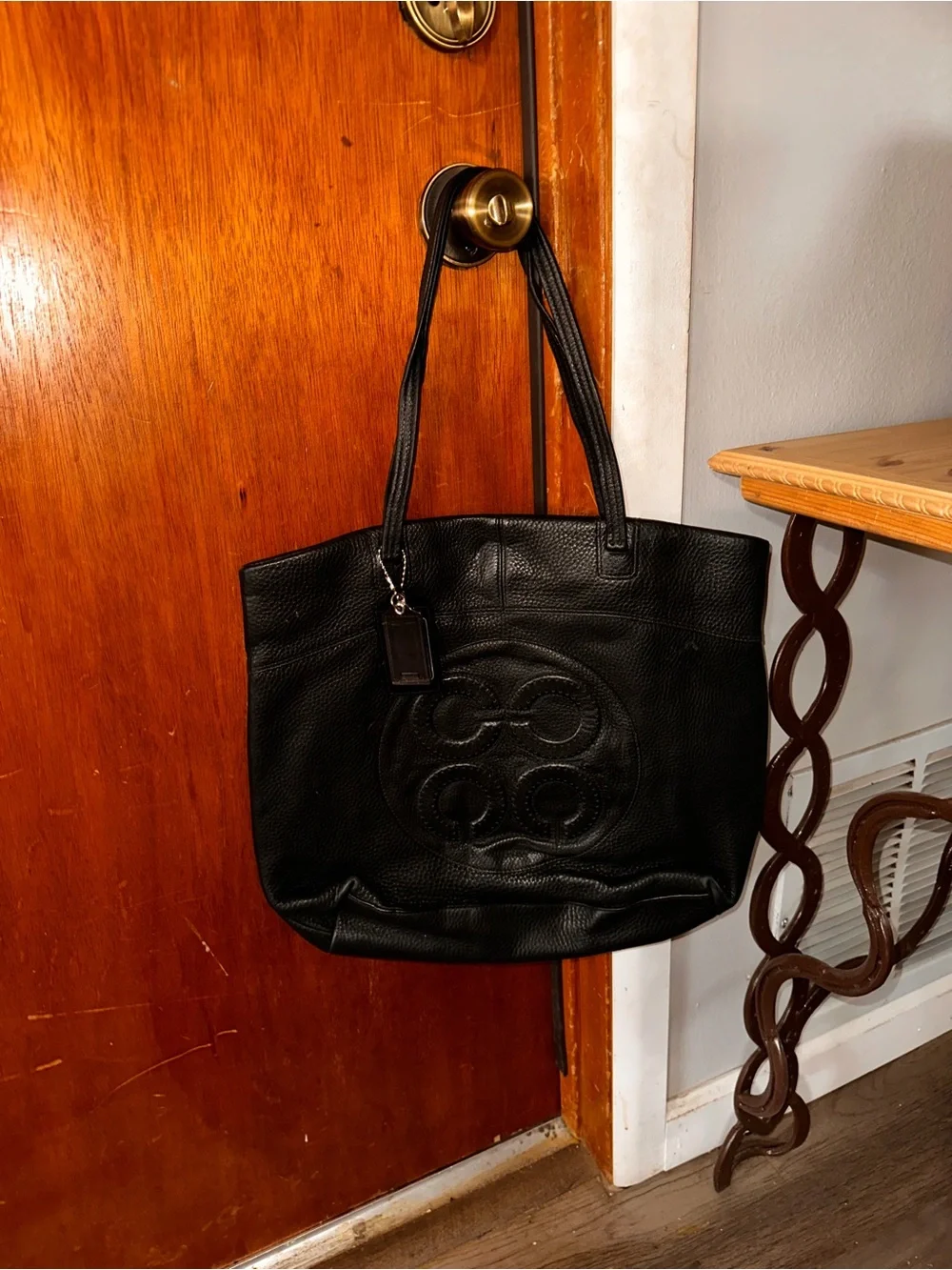 COACH Black Pebbled Leather Tote with Raised Signature Emblem - Picture 6 of 7